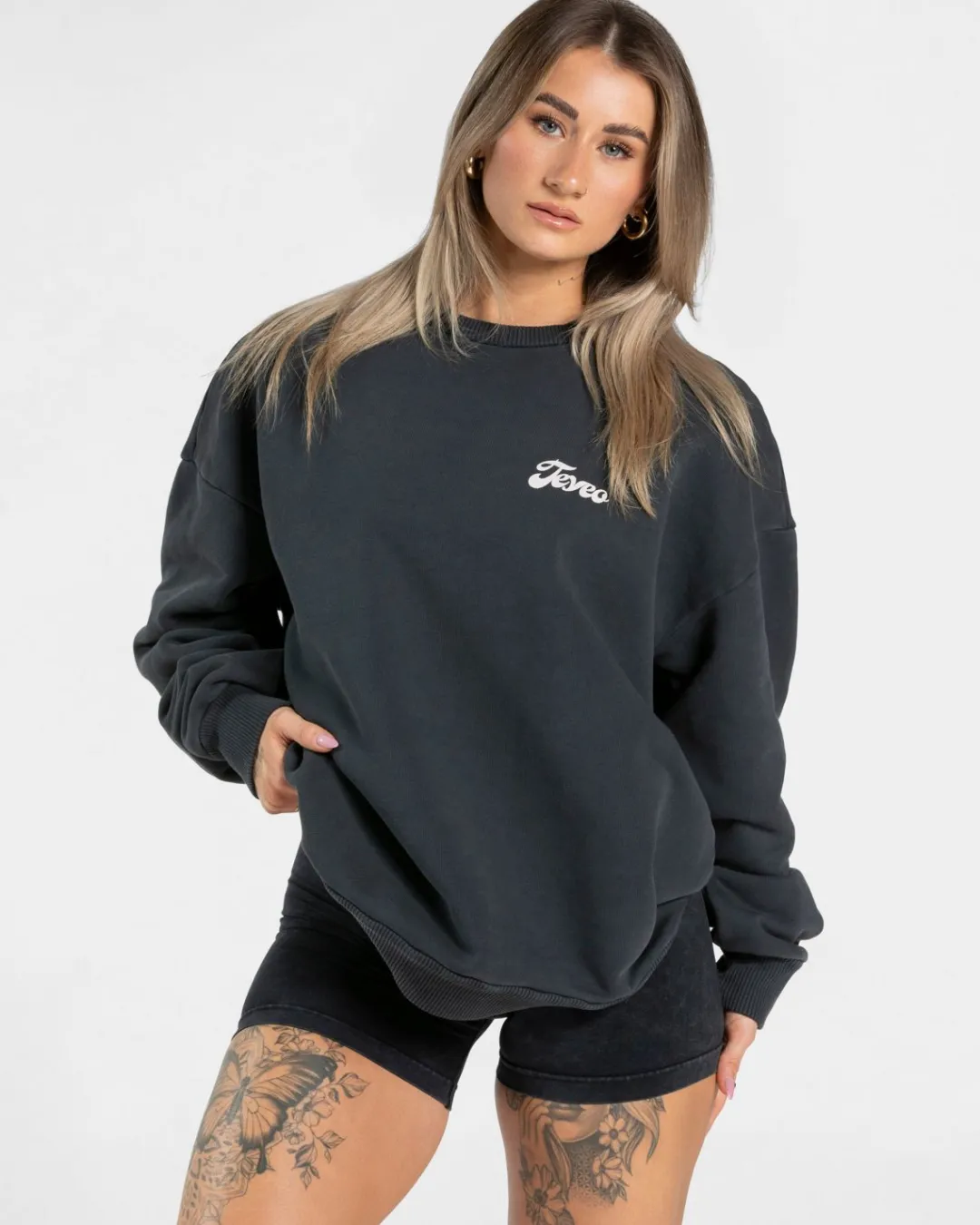 TEVEO Hoodies & Jackets*Acid Oversized Sweater "Schwarz"